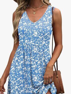 WIHOLL Summer Dress Casual Sleeveless Tank Dress Beach Size M